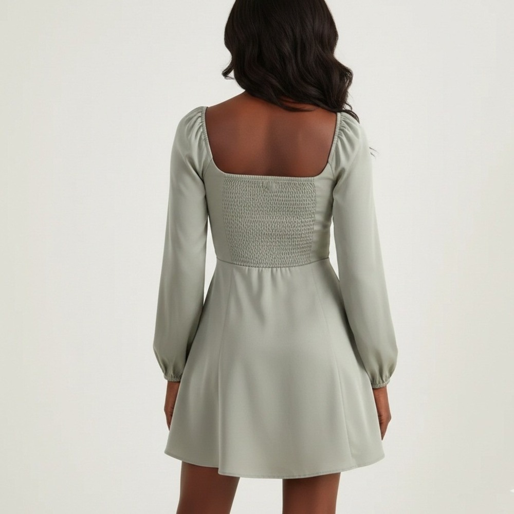 NWT Altar'd State Milkmaid Mini Dress Womens L Sage Green Smocked Soft Girl - Picture 2 of 8